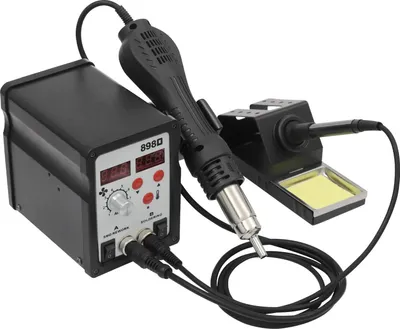 Zdjęcie produktu dla Cyfrowa stacja lutownicza i na gorące powietrze – stacja do przeróbek 2 w 1 – 750 W – 220 V – czarna