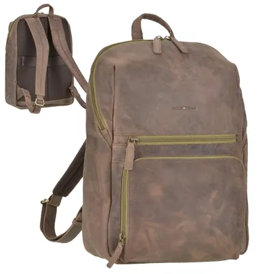 Produktbild von Greenburry Rucksack Leder Business Damen Herren Vintage Tec braun mit Notebookfach 1587-25