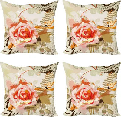 Produktbild von ABAKUHAUS Rose Kissenbezug Set (4 Stück), Abstrakt Grunge, Moderner Doppelseitiger Digitaldruck, 45 cm x 45 cm, Khaki Orange Pink