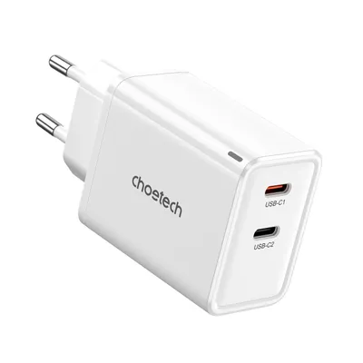 Produktbild von Choetech PD6013, GaN, 2x USB-C, PD65W Netzwerkladegerät (weiß)