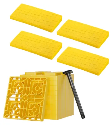 Productafbeelding van Wiltec set voor nivellering en ondersteuning van campers, bestaande uit: 10 verstelbare onderlegplaten tot 13,5 ton, plus 4 steunplaten van 218 x 110 x 25 (14) mm, gemaakt van HDPE