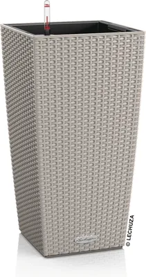 Produktbild von LECHUZA-Pflanzgefäß CUBICO Cottage 30 Sandbraun | Pflanzgefäß mit Bewässerungssystem und Pflanzeinsatz | Flechtoptik | 29,5 x 29,5 x 56,5 cm | 15158