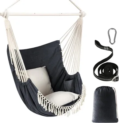 Produktbild von Chihee Hängesessel 500 Pfund Stahl Spreizstange 2 Kissen Macrame Bohemian Stuhl