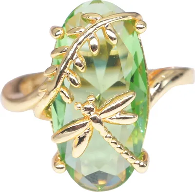 Produktbild von Schicker Damen-Fingerring mit Libellenblatt, oval, Kunststein, gedreht, Hochzeit, Schmuck, Geschenk-Grün,US 6
