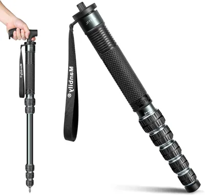 Productafbeelding van Eenpootstatief Camera - Reisstatief Wandelstok - Stabiele Foto's Maken - Extra Grote Buizen - 44cm tot 174cm - Metaalgrijs