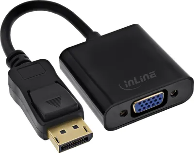 Produktbild von InLine Basic DisplayPort zu VGA Adapterkabel, schwarz, 0,15m, 0,15 m, VGA (D-Sub), DisplayPort, Männlich, Weiblich, Gold