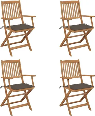 Image de Chaises pliables de jardin lot de 4 avec coussins Bois d'acacia