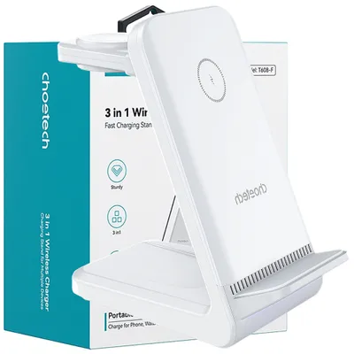 Obrázok produktu pre 15W indukčná nabíjacia stanica 3v1 - biela - Nabíjacia stanica pre smartfóny, slúchadlá a hodinky