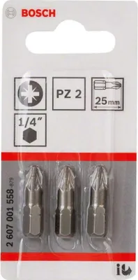 Zdjęcie produktu dla Bosch 2 607 001 558, 3 szt., Pozidriv, PZ 2, PZ2, 25 mm, 25,4 / 4 mm (1 / 4")
