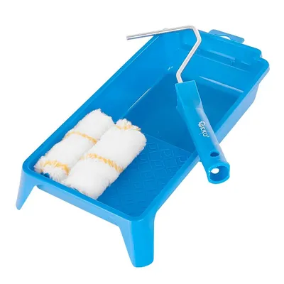 Produktbild von 2x Malerwalze GELBFADEN Farbroller Maler Set 10cm Farbwalze inkl. Bügel, Schale