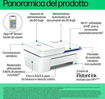 Obrázok produktu pre HP DeskJet 4230e Bezdrôtová All-in-One Farba Tlačiareň, Instant Ink; Kopírka, skener, Atramentový, Farebná tlač, 4800 x 1200 DPI, A4, Priama tlač, Modrá