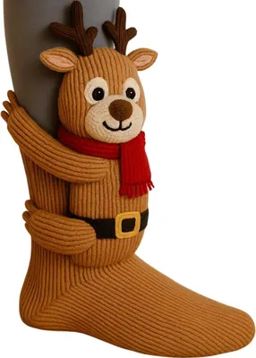 Produktbild von ASKSA 3D Stricksocken mit Tieren Animal Socks Winter Warme Umarmung Kuschelsocken Damen Herren Weihnachten Socken,Rentier