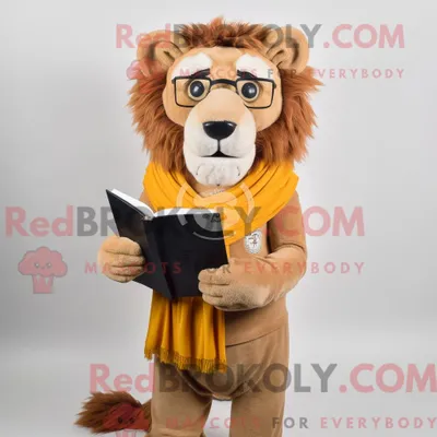 Produktbild von Maskottchenkostüm REDBROKOLY Zähmer Löwe mit Empire-Kleid und Lesebrille