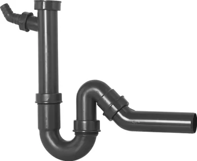Produktbild von CORNAT Rezyklat Röhren-Geruchsverschluss für Spültische - 1 1/2 Zoll x 40 mm - Mit Geräteanschluss & 45° Abzweig - Hergestellt aus recycelten Kunststoffen, T353004R
