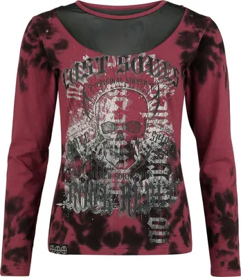 Produktbild von Rock Rebel by EMP Damen rot/schwarzes Langarmshirt mit Skulls & Details S