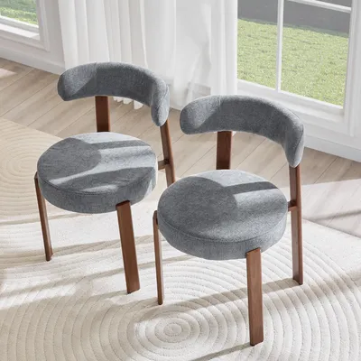 Image de OKWISH Chaise de Salle à Manger - Chaise Rétro en Lin Gris avec Dossier Courbé et Pieds en Bois