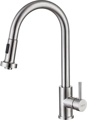 Immagine prodotto di Miscelatore da cucina estraibile Unyqoos®, monocomando con 2 getti (aeratore e doccetta), acciaio inossidabile spazzolato, rubinetto girevole a 360° per lavello