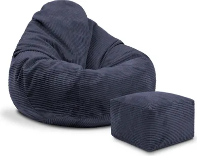 Produktbild von Dreamroots Sitzsack, Puff 90x90x100 cm, Sitzsack mit Füllung, Sitzsack mit Fußhocker, Sitzsack mit Bezug, Blueberry Pie