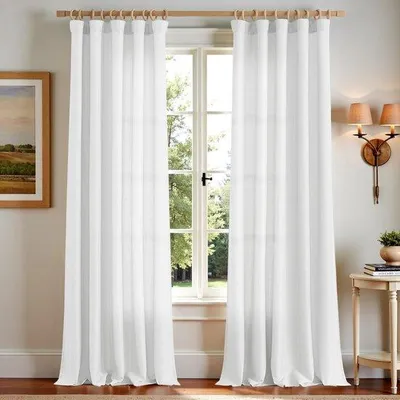 Produktbild von Unyqoos® Halbtransparente Gardinen in Leinenoptik – lichtfilternde Vorhänge für Wohnzimmer, Schlafzimmer & Kinderzimmer, inkl. 20 Haken, pflegeleicht