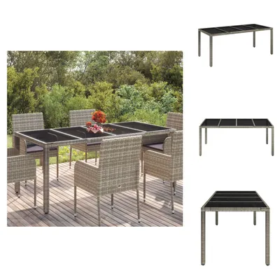 Immagine prodotto di vidaXL Tavolo da giardino con piano in vetro grigio 190x90x75 cm in poly rattan - Tavoli da giardino