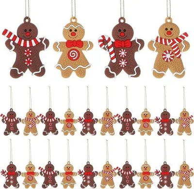 Immagine prodotto di Decorazioni natalizie in pan di zenzero - 24 pezzi per l'albero di Natale - 4 modelli - Da appendere