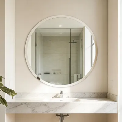 Immagine prodotto di Vrygle Specchio da parete rotondo 80 cm — Specchio decorativo di alta qualità in HD per corridoio, soggiorno e camera da letto, argento, design smussato