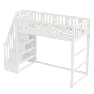 Produktbild von STILVORA Etagenbett mit Sicherheitsgeländer 140×200,Jugendbett mit Treppe,Hochbett aus Massivholz,Stern- und Monddekoration,ohne Matratze,Weiß