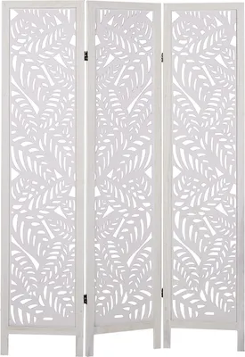 Produktbild von BELIANI Raumteiler Weiß Paulownia Holz MDF 3 Paneele Faltbar Dekorativ Paravent Trennwand Wohnzimmer Schlafzimmer Modernes Design