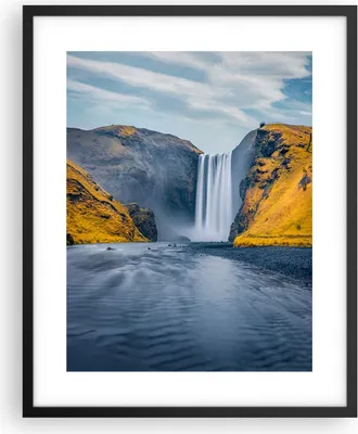 Produktbild von Gerahmtes Poster - Schwarzer Rahmen - Wasserfall Berge Skogafoss - 40x50 cm - Wand Bild - Wanddeko - Wandbilder - Kunstposter - Wandposter - Bilderrahmen - Bilder - Kunstdruck - P2BPA40x50-5180