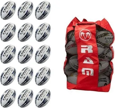 Zdjęcie produktu dla 15x zestaw piłek do rugby Pro Trainer Gripper z torbą transportową 3D Grip - marka nr 1 w Europie - żółty - rozmiar 3
