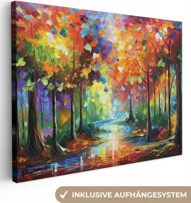 Produktbild von MuchoWow® - Leinwandbilder - Landschaft - Wald - Farben - Natur, Wandbild, Wanddeko Bilder Wohnzimmer, 120x90cm