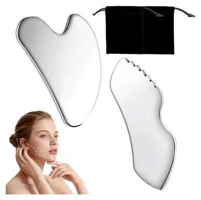 Produktbild von 2 Stück Gua Sha Edelstahl für Gesichtsmassage und Körperpflege