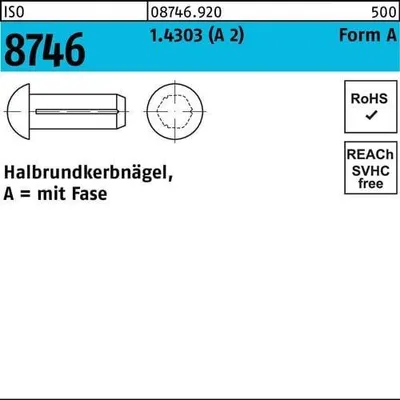 Produktbild von Reyher  Halbrundkerbnägel ISO 8746 1.4303 5 x 12 A 2 (100 Stück)