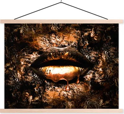 Produktbild von MuchoWow® Textilposter Farbe - Frau - Mund 150x113 cm mit holzfarbenen Rahmen - Poster