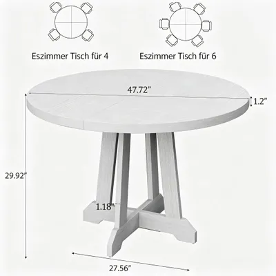 Produktbild von Runder Esstisch 120 cm - Esszimmertisch für 4–6 Personen - Holzplatte - Stabiles X-Holzgestell - Platzsparend für Küche und Wohnzimmer - Holzoptik Weiß