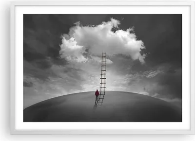Produktbild von Gerahmtes Poster - Weißer Rahmen - Symbol Leiter Himmel - 70x50 cm - Wand Bild - Wanddeko - Wandbilder - Kunstposter - Wandposter - Bilderrahmen - Bilder - Kunstdruck - P2WAA70x50-4900