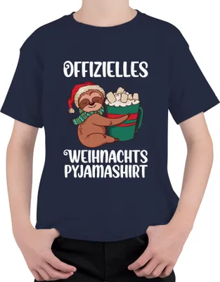 Produktbild von Offizielles Weihnachts-Pyjama Faultier - Weihnachten Weihnachtsgeschenk Christmas Uni Kinder T-Shirt, Navy, 116