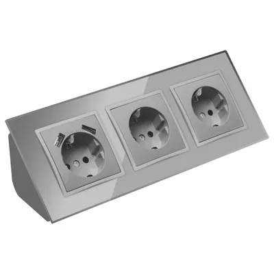Produktbild von Glas Ecksteckdose 2-fach Steckdose und Steckdose mit USB-C Steckdosenblock 45° Verteilerdose silber.