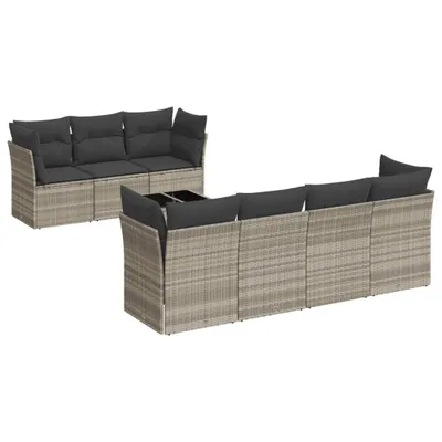 Produktbild von 8-tlg. Garten-Sofagarnitur mit Kissen Hellgrau Poly Rattan