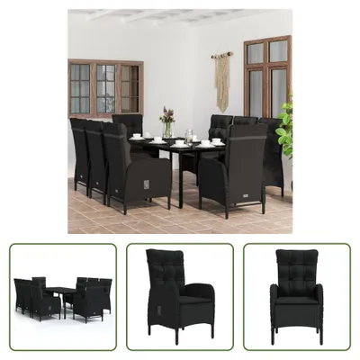 Produktbild von The Living Store 9-tlg. Garten-Essgruppe mit Kissen Schwarz
