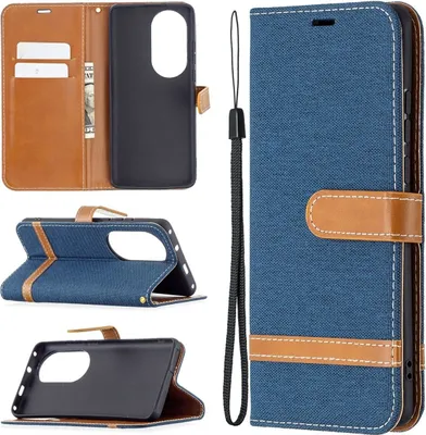 Produktbild von König Design Hülle kompatibel mit Huawei P50 Pro Kunstleder Handyhülle - Handy Case Blau