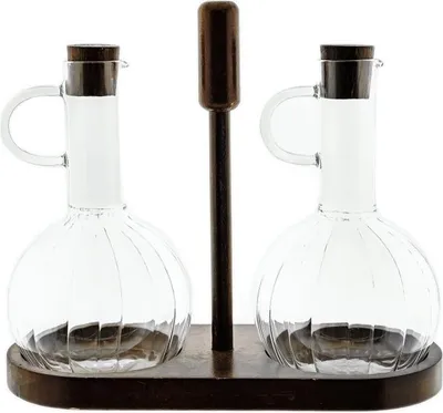 Immagine prodotto di Set olio e aceto Luana Con Due - 2 bottiglie in vetro da 350 ml con supporto in legno