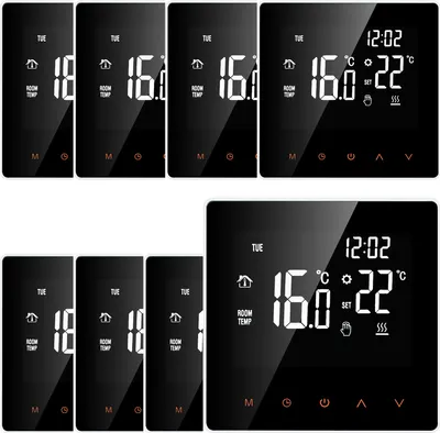 Obrázek produktu pro 8X Smart Thermostat Digitální regulátor teploty LCD displej s dotykovou obrazovkou Týdenní programovatelný termostat elektrického podlahového vytápění pro domácnosti Škola Kancelář Hotel 16A