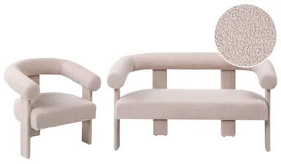 Zdjęcie produktu dla BELIANI Komplet wypoczynkowy jasnobeżowy boucle sofa i fotel retro do salonu w pełni tapicerowane