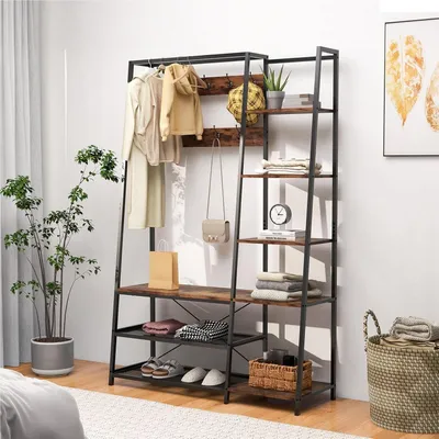 Image de Étagère à chaussures 5 en 1 - Banc à chaussures - Patère - Meuble de rangement - Organisateur d'entrée - Structure métallique robuste