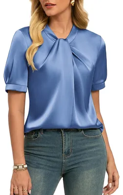 Imagen del producto de Blusa de satén para mujer - Mangas cortas y aspecto elegante - Gris azulado