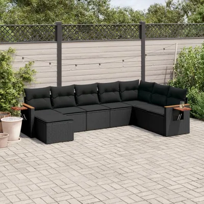 Produktbild von Design 8-tlg. Garten-Sofagarnitur mit Kissen Schwarz Poly Rattan, Gartenmöbel-Sets 2024 Neu