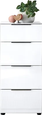 Produktbild von SANTORIN Kommode mit Glasoberboden und Glasfronten, 4 Schubladen, Softclose, Weiß