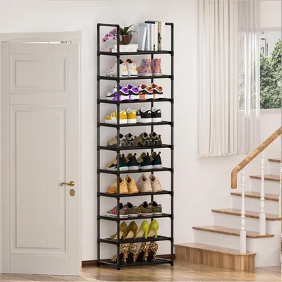 Immagine prodotto di Scaffale per scarpe in metallo, 10 ripiani, stretto, alto, nero