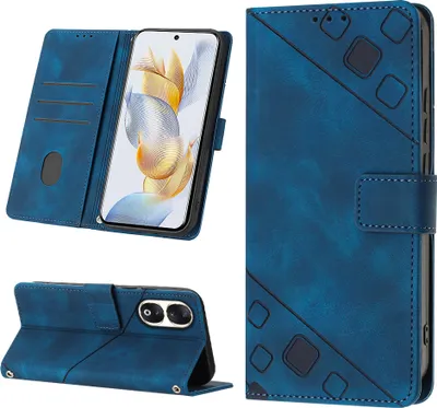 Produktbild von Hülle für Honor 90 Prägung Flip Leder Brieftasche Schutzhülle mit Ständer Blau